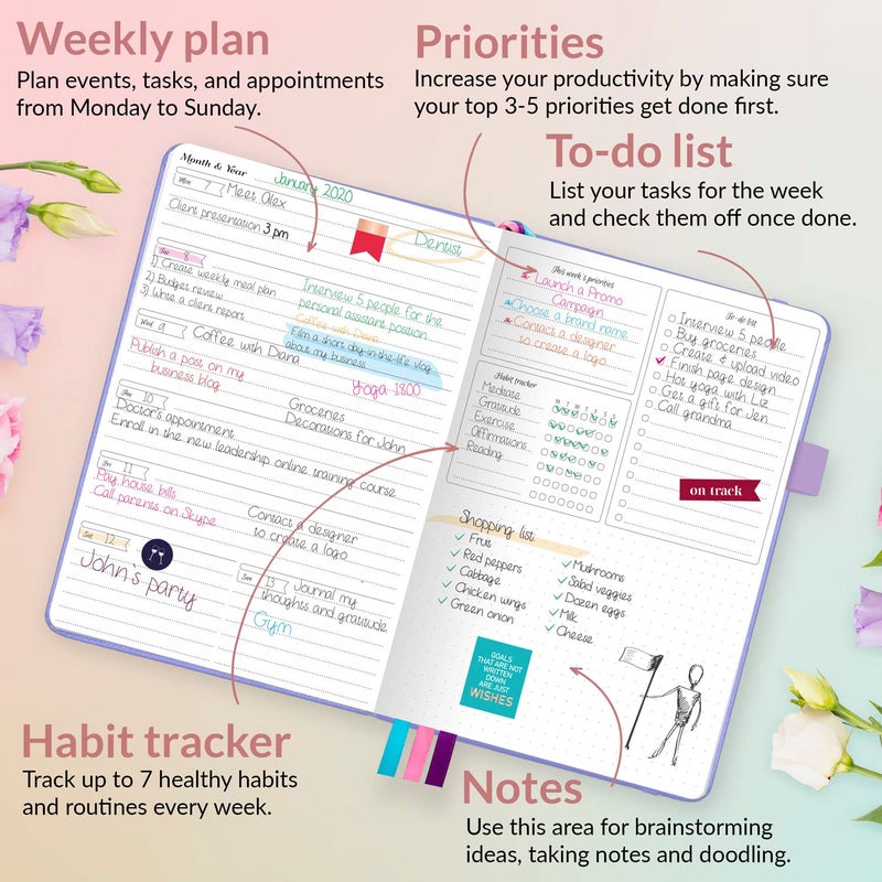 GoGirl Planner and Organizer for Women â€“ A5 Size Weekly Planner, Goals Journal & Agenda to Improve Time Management, Productivity & Live Happier. Undated â€“ Start Anytime, Lasts 1 Year â€“ Lavender - Image 3